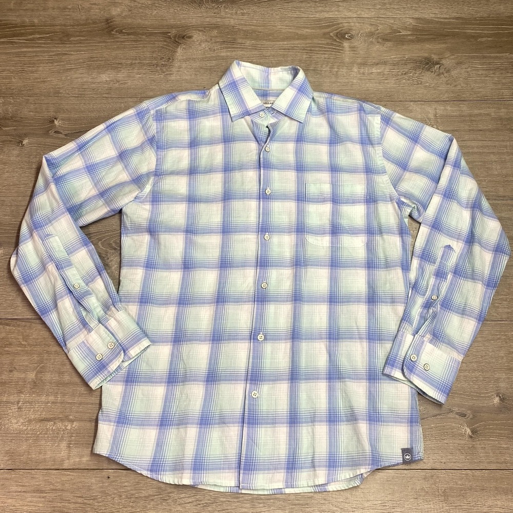 Peter Millar Shirt Mens Small Blue Plaid Long Sleeve Button Front Casual